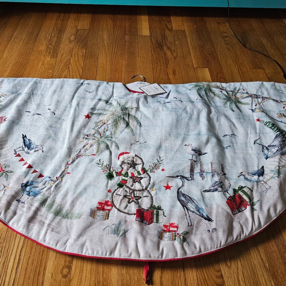 Coastal Birds Beach House Christmas Tree Skirt